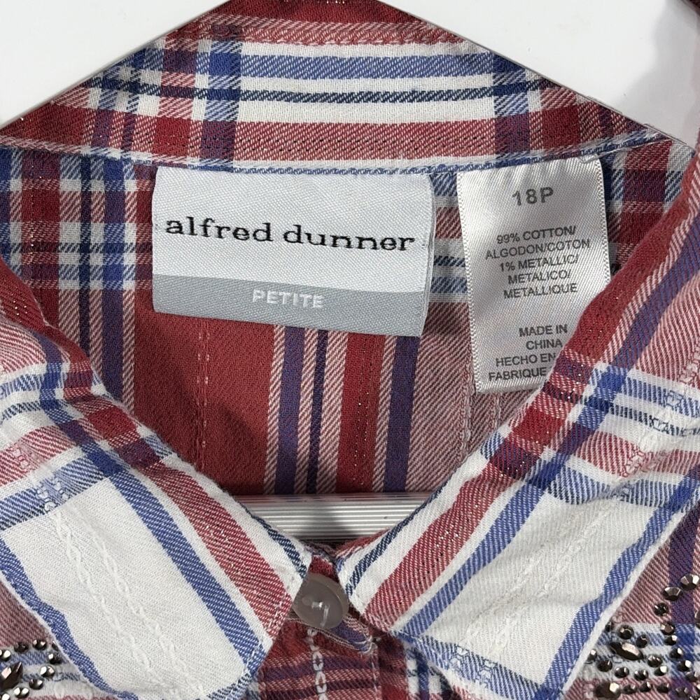 Alfred Dunner Women's‎ Red Plaid 3/4 Sleeve Button Front Top Floral Beading 18P - Picture 3 of 10